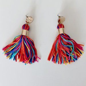 Multicolored Rainbow Tassel Earrings with Gold Tone Stud